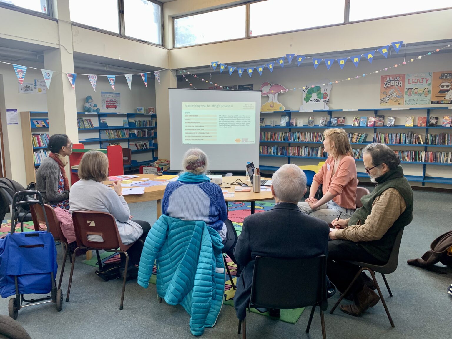 Rosie Shaw from LHBT delivering community training at South Norwood Library for the South Norwood HSHAZ